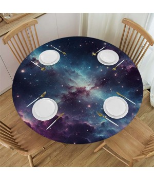 Round Space Table Cover, with Evening Calm Scene Picture, Can Wipe Indoor/Outdoor Dining Table Cover
