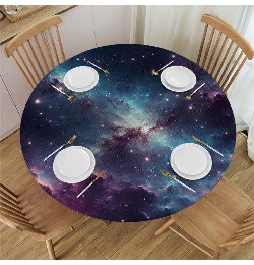 Round Space Table Cover, with Evening Calm Scene Picture, Can Wipe Indoor/Outdoor Dining Table Cover
