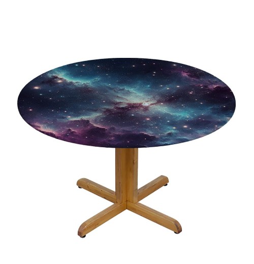 Round Space Table Cover, with Evening Calm Scene Picture, Can Wipe Indoor/Outdoor Dining Table Cover